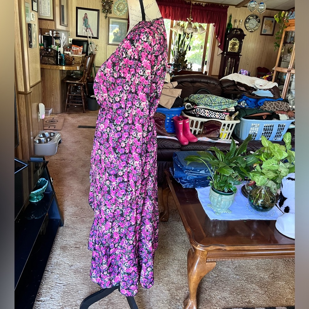 Boohoo Floral Long Sleeve Dress - Pink and Purple - Picture 10 of 16